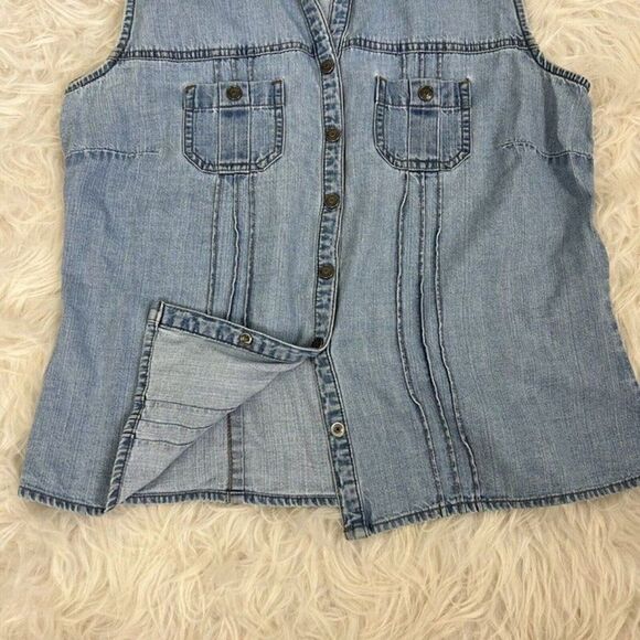 Sonoma Womens Western Grunge Denim Snap Button Up Sleeveless Blouse Size Medium - Picture 10 of 10